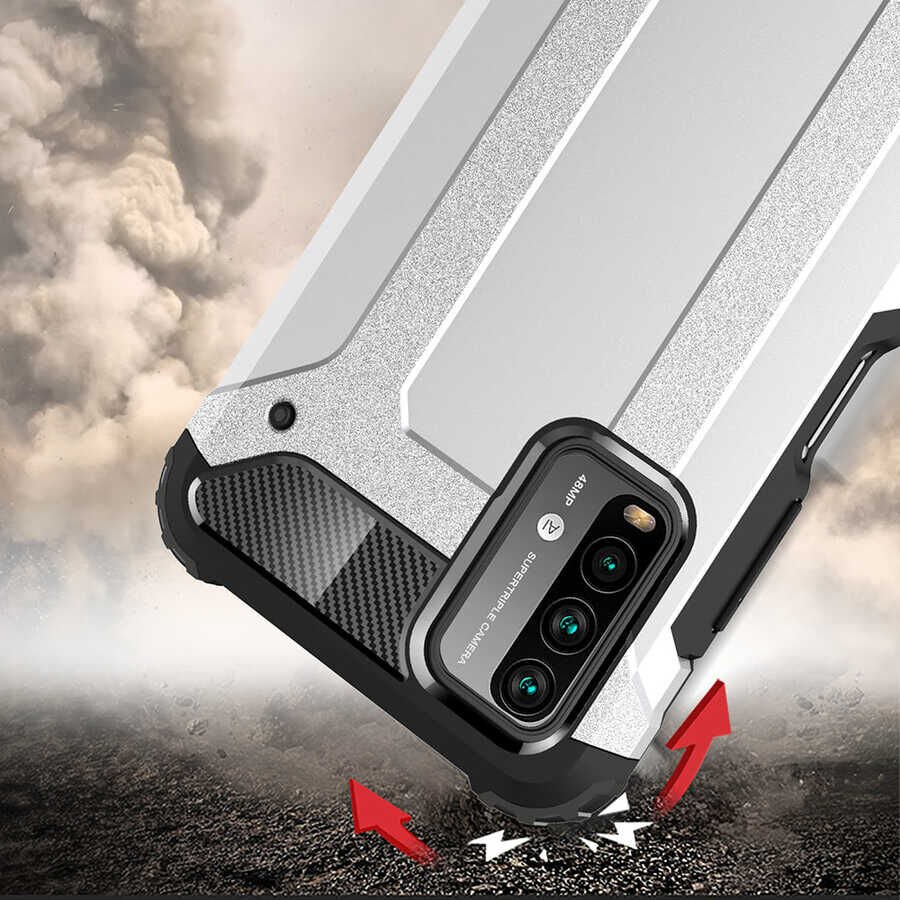 Xiaomi Redmi 9T Kılıf Armor Köşe Korumalı Çift Katman Tank Zırh Kapak (CRASH) Gri