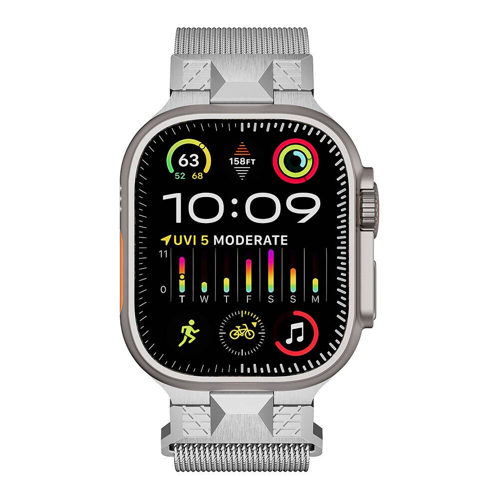 Apple Watch 2/3/4/5/6/7/8/9/se/ultra/nike 42mm 44mm 45mm 49mm Metal Hasır Kordon (KRD-107) Gümüş