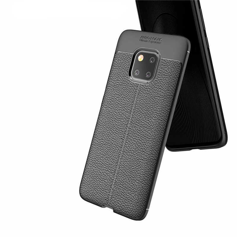 Huawei Mate 20 Pro Kılıf Deri Görünümlü Renk Atmayan Dayanaklı Silikon Kapak (NİSS) Gri