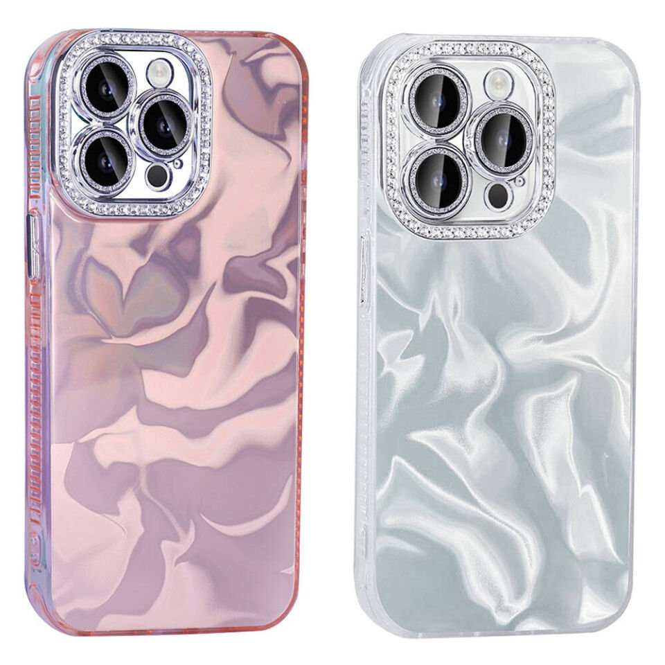 Apple iPhone 14 Pro Kılıf Airbagli Parlak Taş Detay Tasarımlı Kapak (Esila) Pembe