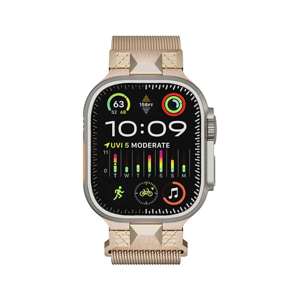 Apple Watch 2/3/4/5/6/7/8/9/se/ultra/nike 42mm 44mm 45mm 49mm Metal Hasır Kordon (KRD-107) Starlight