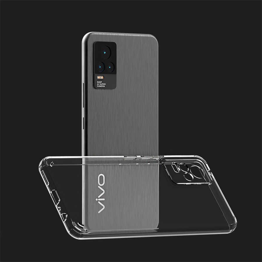 Vivo V21 Kılıf Kamera Çıkıntılı Şeffaf Darbe Emici Sert Silikon Kapak (COSS) Renksiz