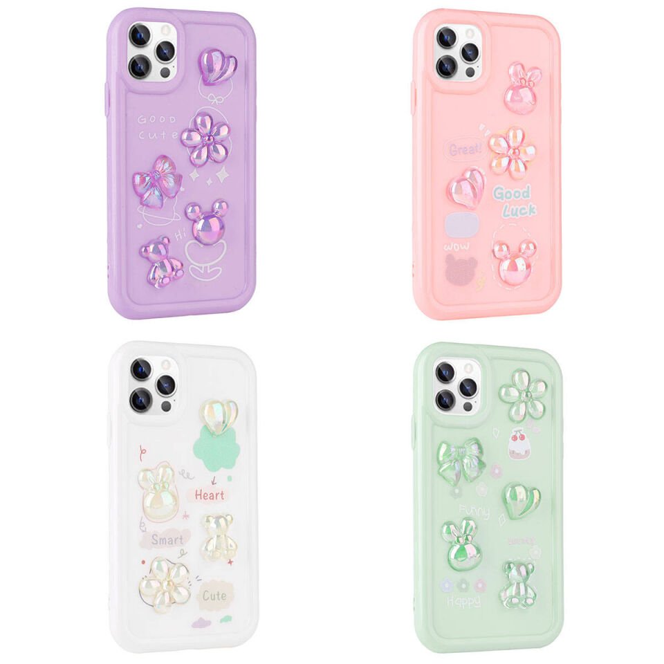 Apple iPhone 12 Pro Max Kılıf Kabartma Figürlü Parlak HEPTEKİLETİŞİM Toys Silikon Kapak