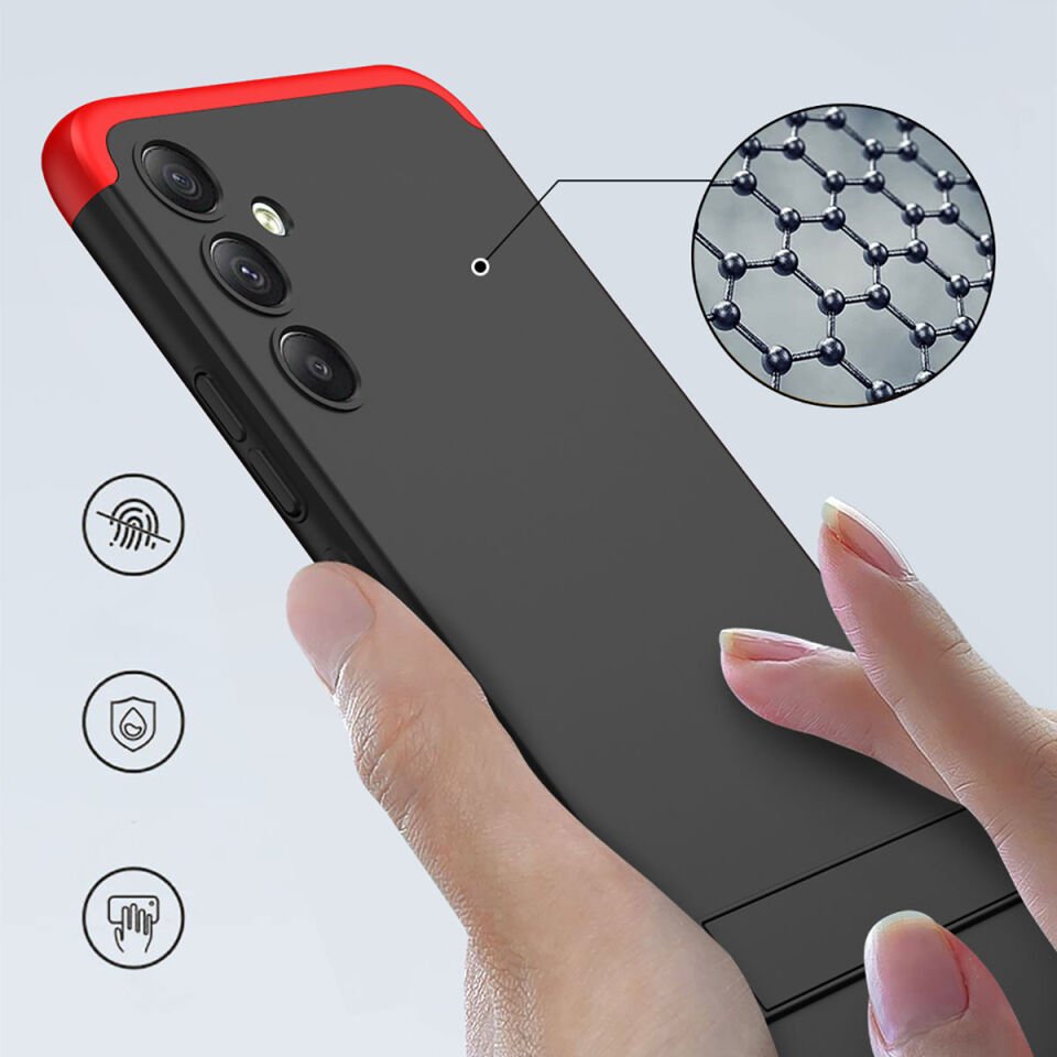 Samsung Galaxy A34 Kılıf 360 Tam Koruma Ön Ve Arka Sert Mika Kapak Orjinal Ays Gkk Kapak Siyah-Gri