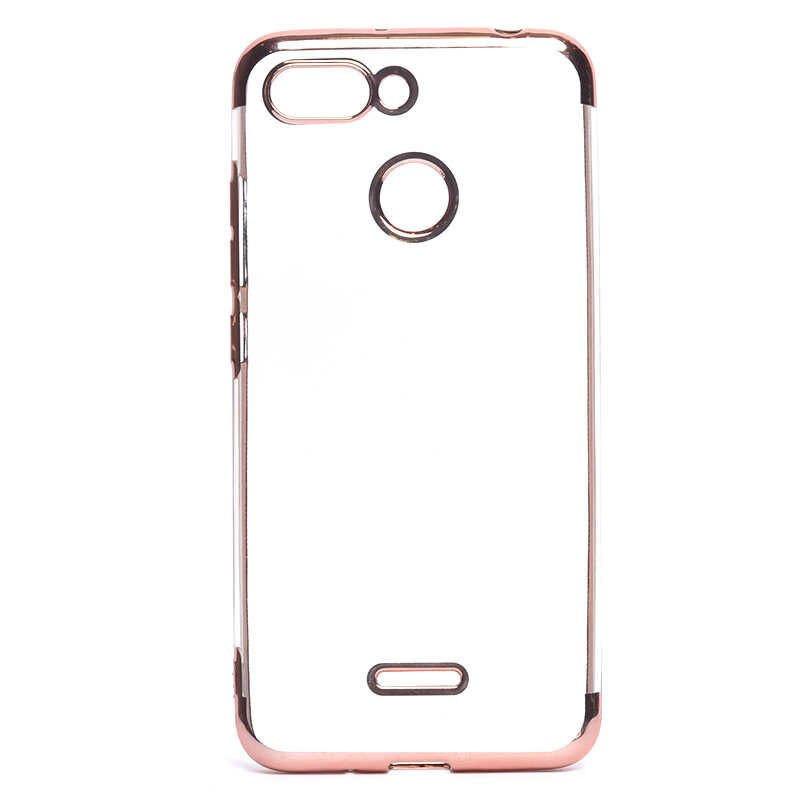 Xiaomi Redmi 6 Kılıf Dört Köşe Renkli Lazer Şeffaf Silikon Kapak (GLİTTER) Rose Gold