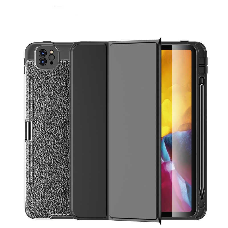 Apple Ipad Pro 12.9 5. Nesil 6. Nesil Kılıf Pu Deri Kalem Bölmeli Standlı 2021 - 2022 (WLONS) Lacivert