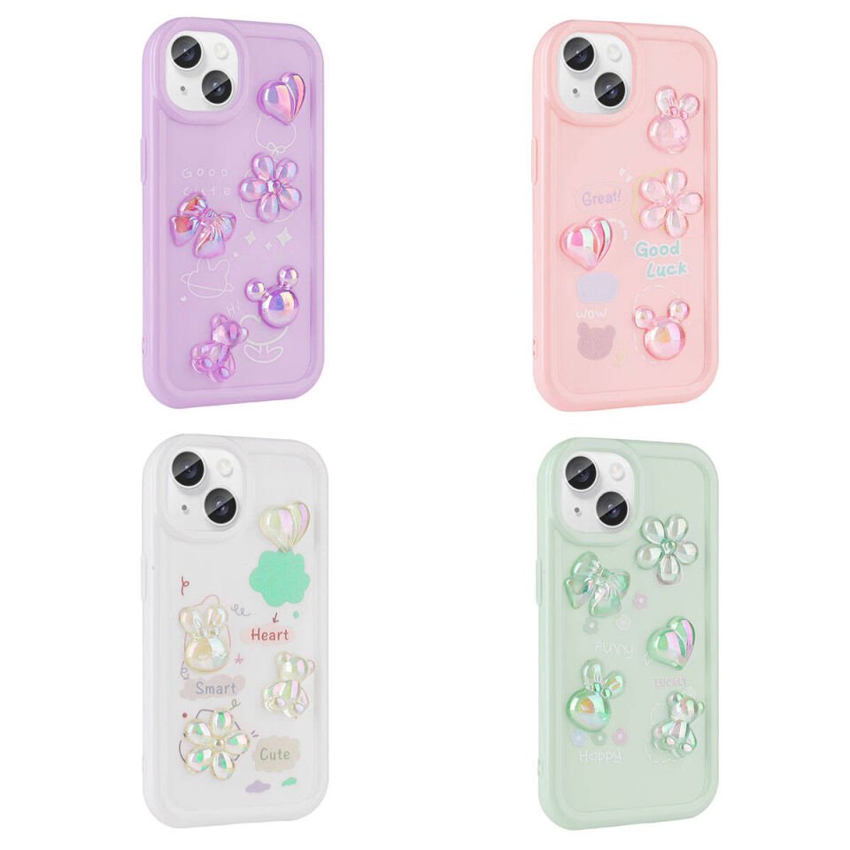 Apple iPhone 13 Kılıf Kabartma Figürlü Parlak HEPTEKİLETİŞİM Toys Silikon Kapak