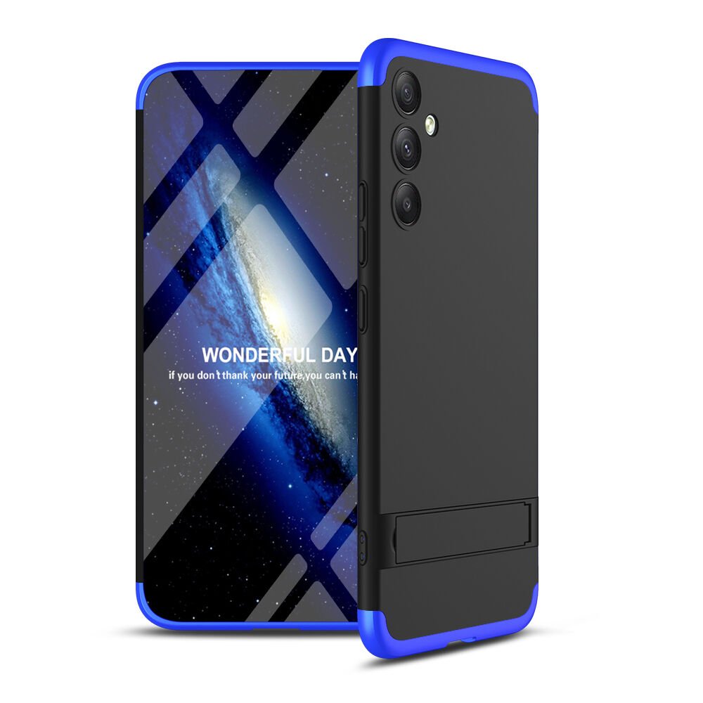 Samsung Galaxy A34 Kılıf 360 Tam Koruma Ön Ve Arka Sert Mika Kapak Orjinal Ays Gkk Kapak Siyah-Mavi