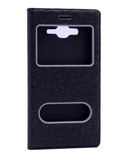 Samsung Galaxy J7 2016 Kapaklı Kılıf Simli Mıknatıslı Kapak (DOLCE-SİM) Siyah