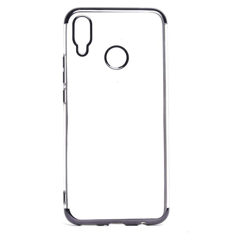 Huawei P Smart Plus Kılıf Dört Köşe Renkli Lazer Şeffaf Silikon Kapak (GLİTTER) Siyah