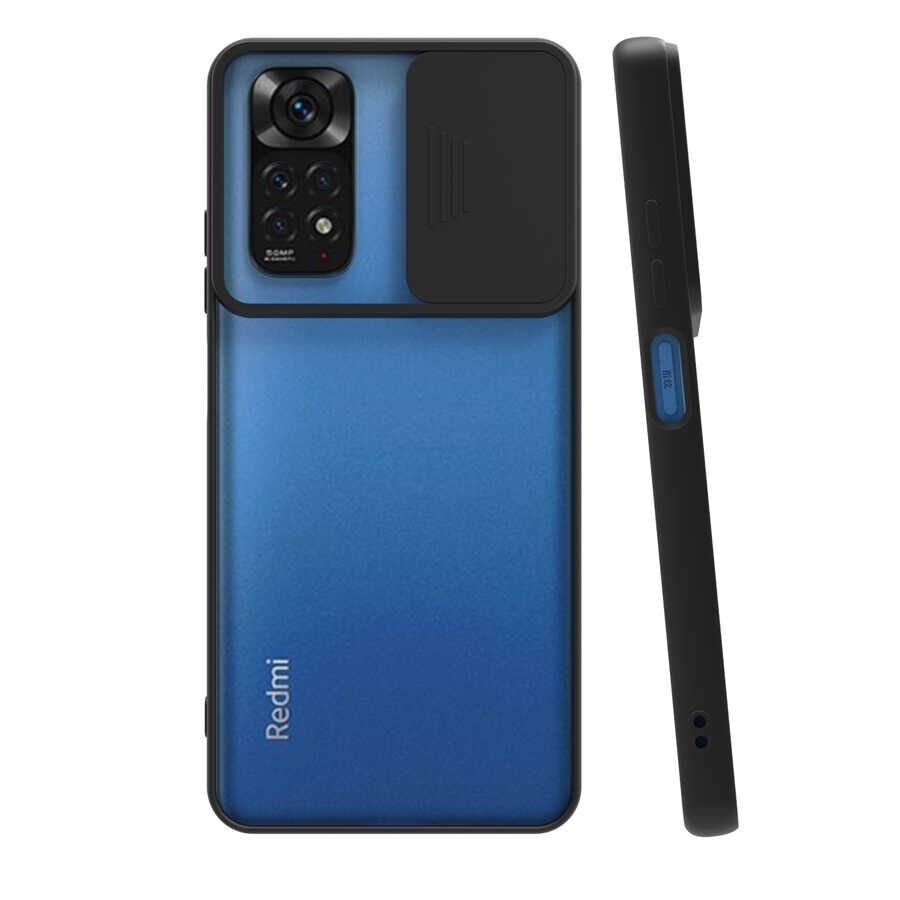 Xiaomi Redmi Note 11S Global Kılıf Slayt Sürgülü Kamera Korumalı Renkli Silikon Kapak Siyah
