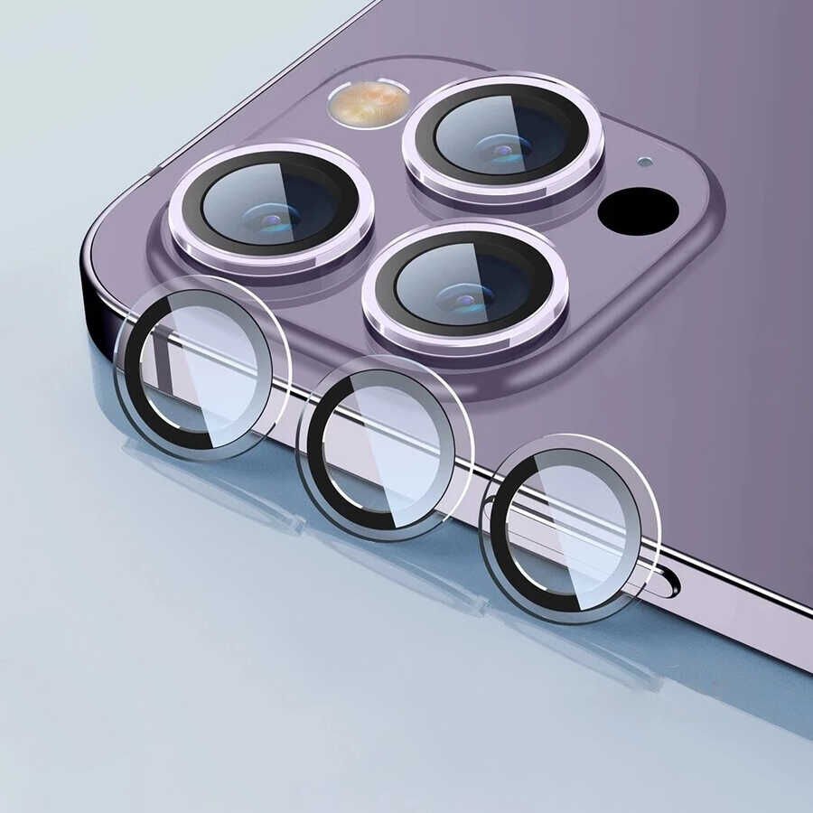 Apple iPhone 14 Pro Max Kamera Lens Koruyucu Renkli Tasarım Kolay Takma Aparatlı (CL-07) Renksiz