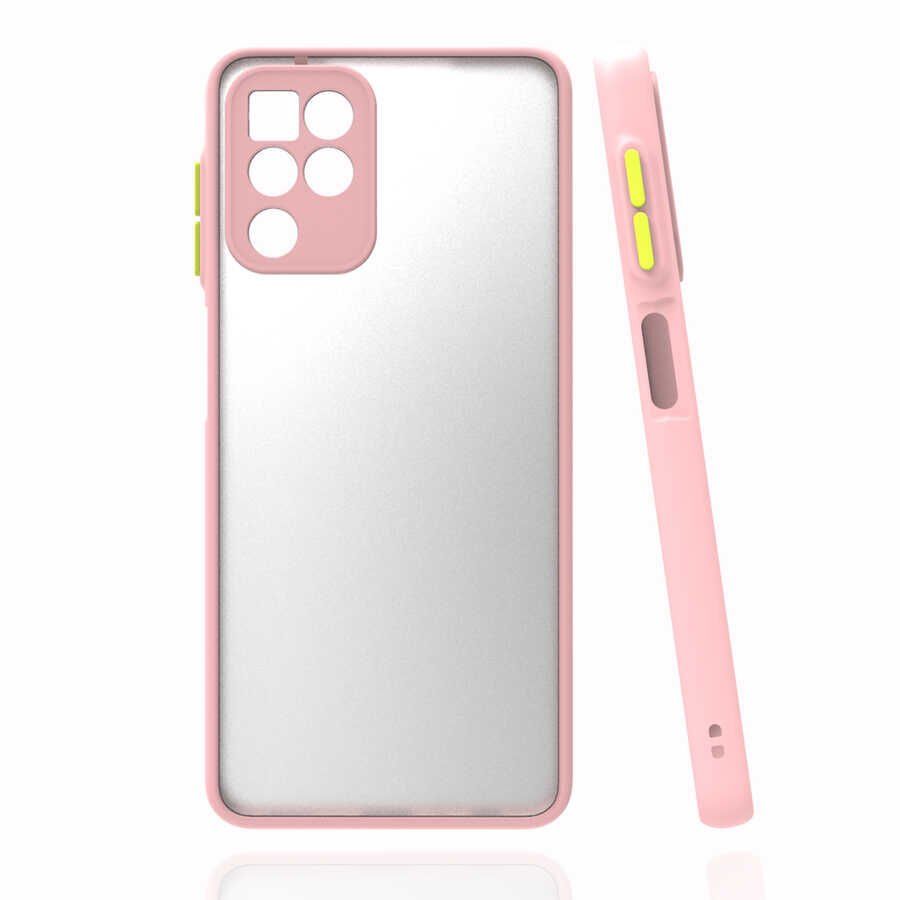Samsung Galaxy A22 4G Kılıf Mat Kamera Korumalı Renkli Tuşlu Sert Silikon Kapak (HUX) Pembe