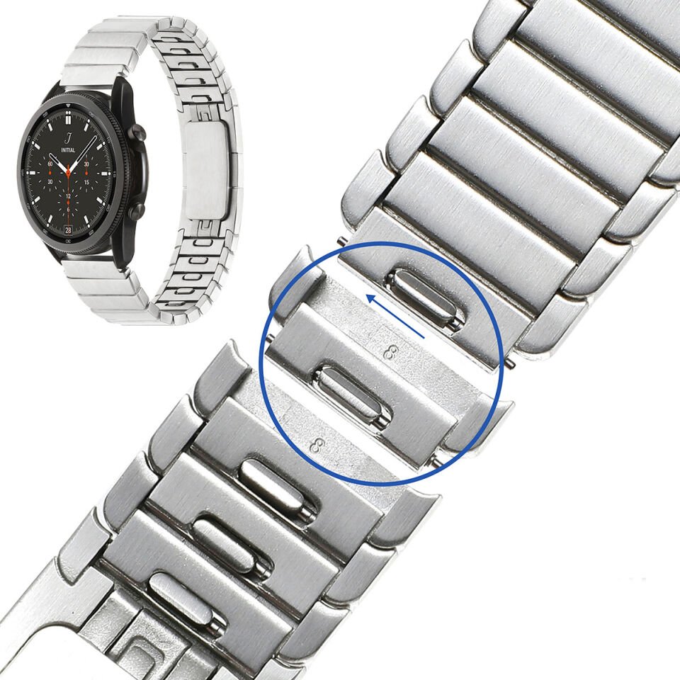 Huawei Watch Gt/gt2/gt2e/gt2 Pro/gt3/gt3 Pro Çizgi Tasarım Şık Ve Dayanıklı Metal Kordon (KRD-82) Gümüş
