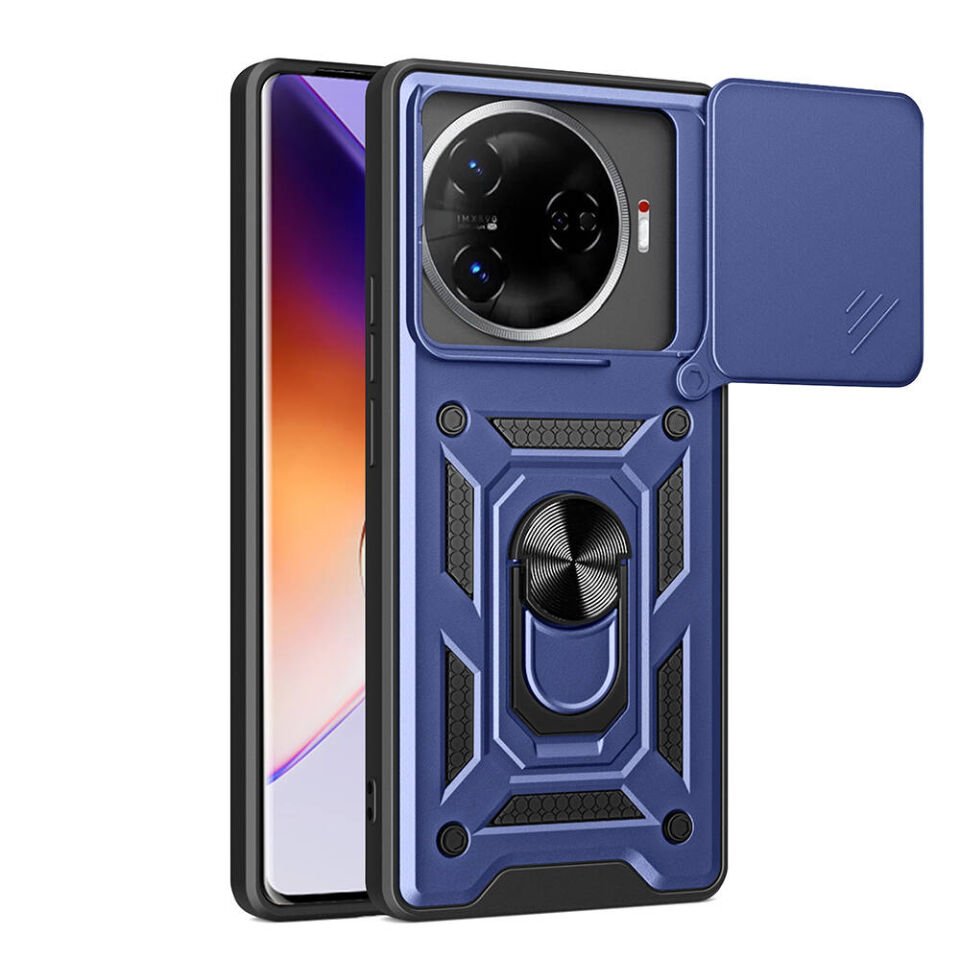 Tecno Camon 30 Pro 5G Kılıf Sürgülü Tank Zırh Yüzüklü Mıknatıslı Standlı Kapak (S-VEGA) Siyah