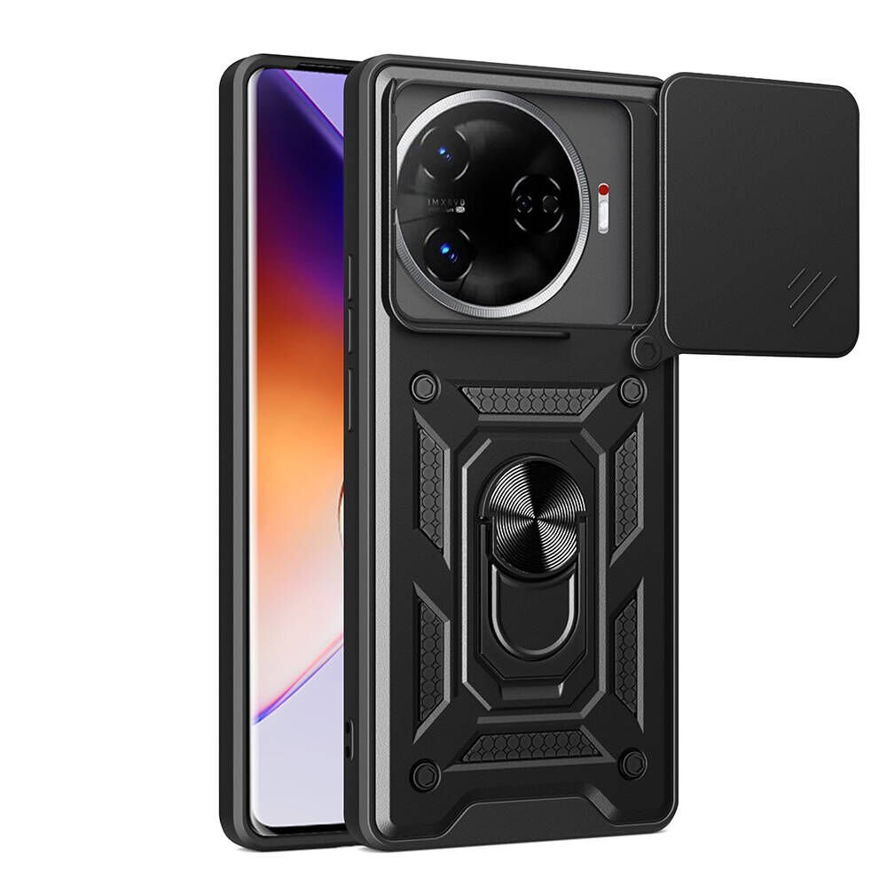 Tecno Camon 30 Pro 5G Kılıf Sürgülü Tank Zırh Yüzüklü Mıknatıslı Standlı Kapak (S-VEGA) Siyah