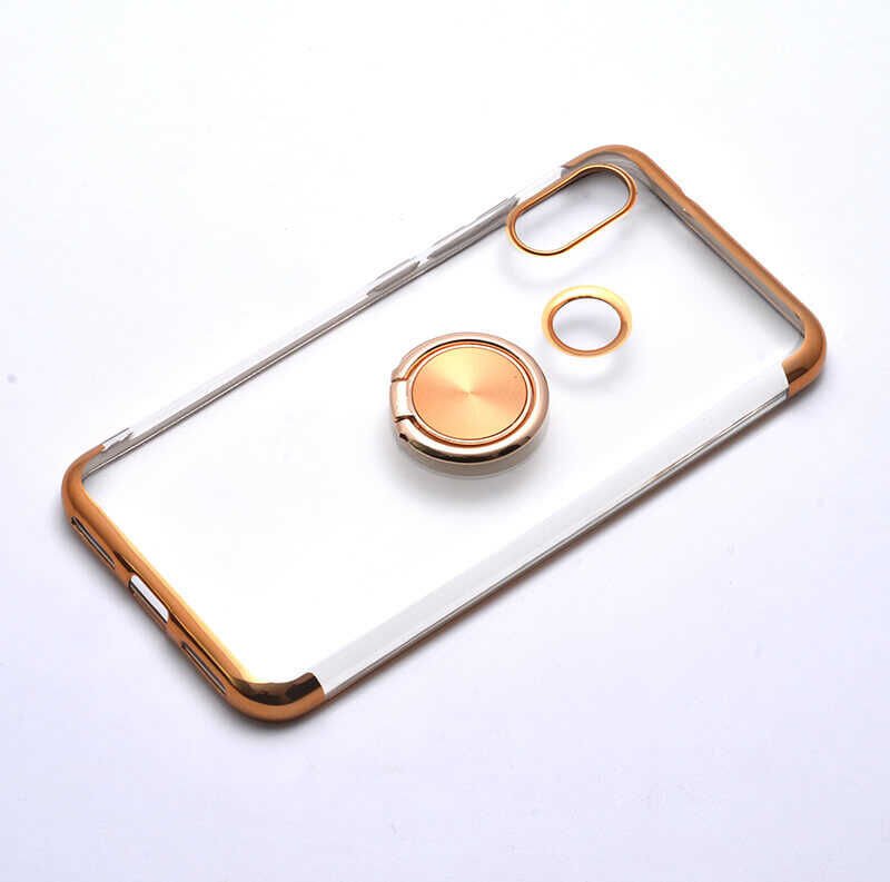 Xiaomi Mi A2 Lite Kılıf Yüzüklü Standlı Silikon Köşeleri Renkli Kapak (GES) Gold