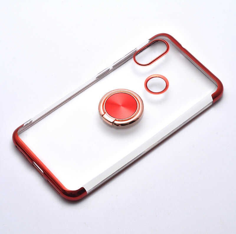 Xiaomi Mi A2 Lite Kılıf Yüzüklü Standlı Silikon Köşeleri Renkli Kapak (GES) Kırmızı-Rose Gold