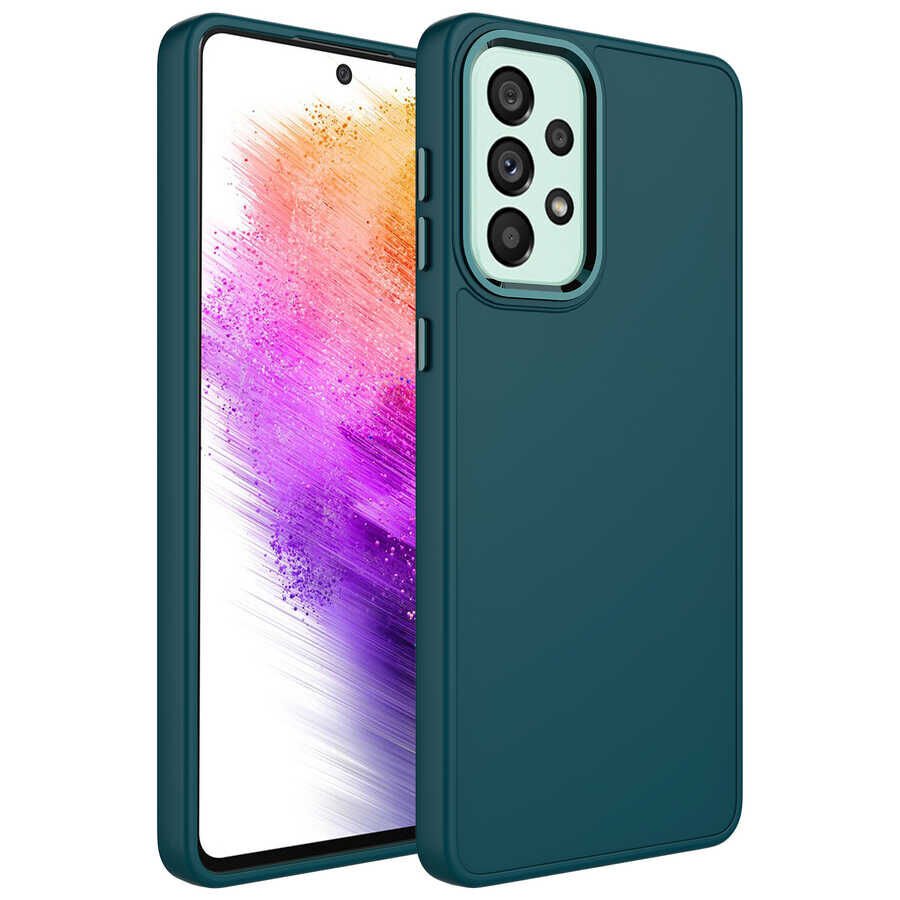 Samsung Galaxy A53 5G Kılıf Metal Çerçeveli Hassas Butonlu Renkli İçi Kadife Lansman Kapak (LUNA) Lila