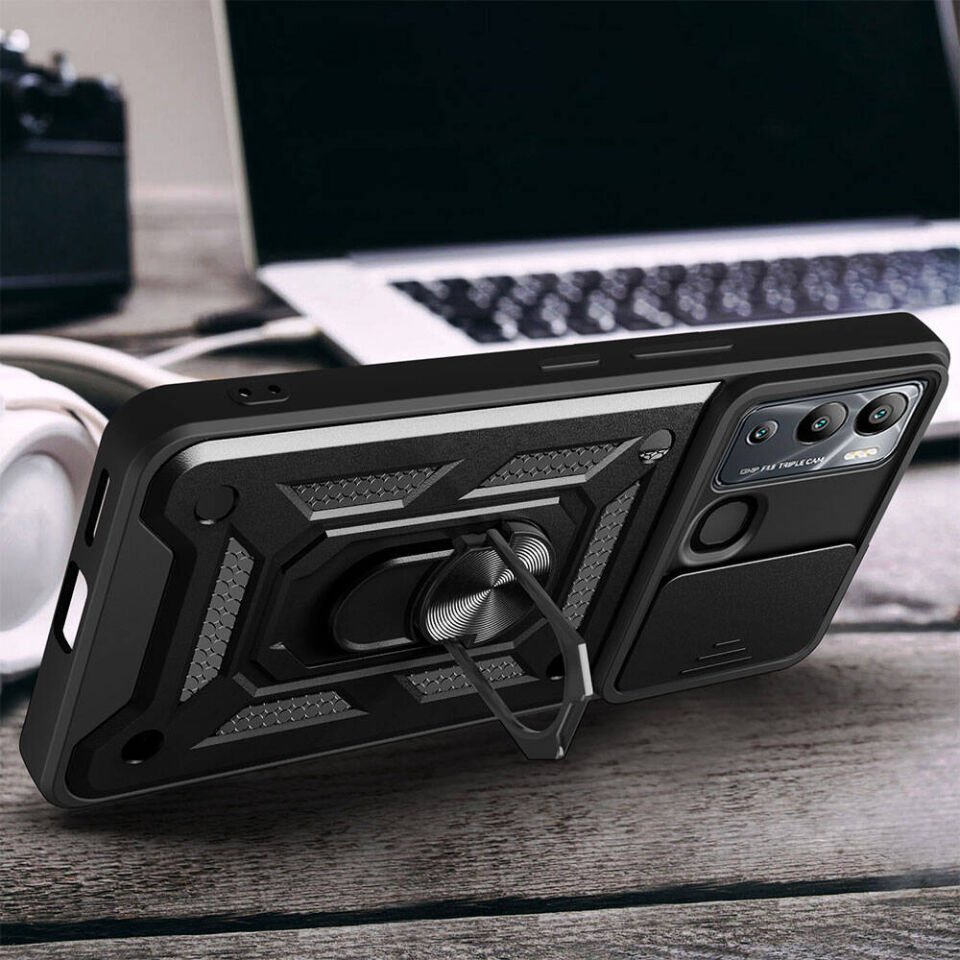 İnfinix Hot 12i Kılıf Magnetik Standlı Kamera Korumalı HEPTEKİLETİŞİM Sürgülü Vega Kapak