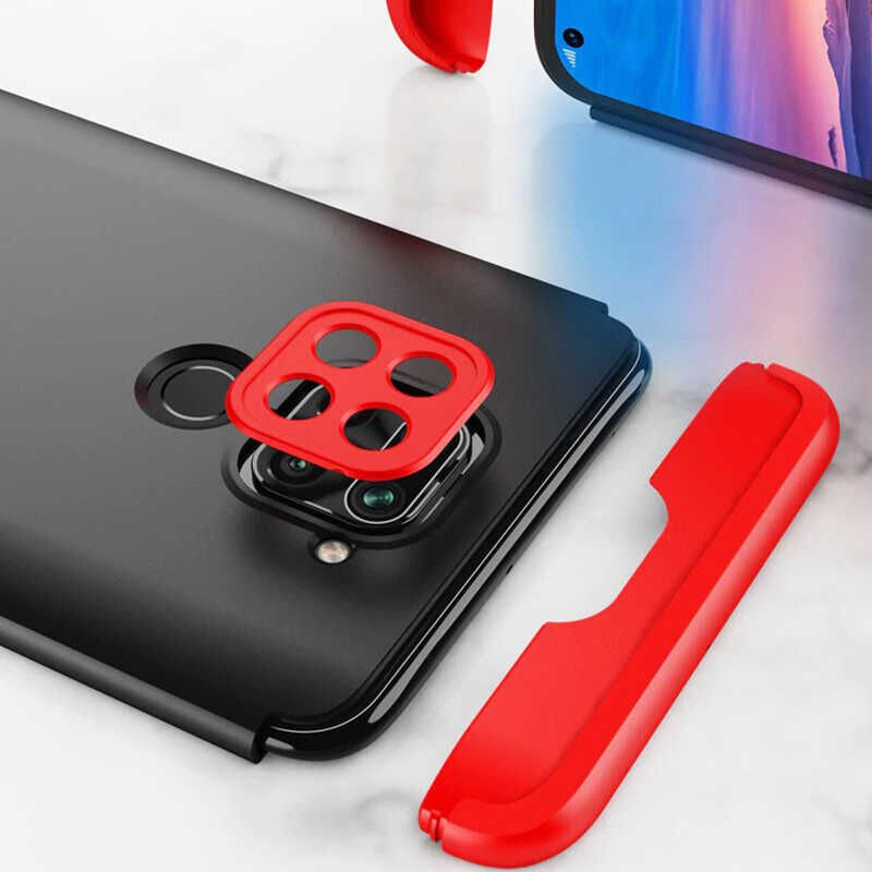 Xiaomi Redmi Note 9 Kılıf 360 Tam Koruma Ön Ve Arka Sert Mika Kapak Orjinal Ays Gkk Kapak Siyah-Kırmızı