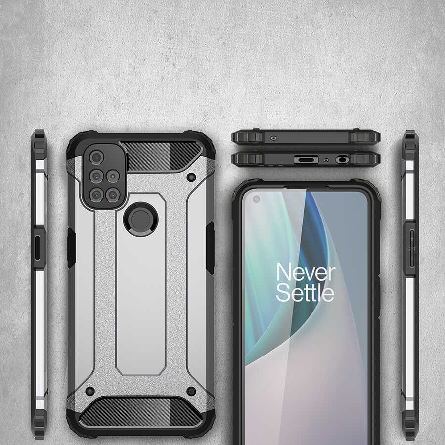 One Plus Nord N10 5G Kılıf Armor Köşe Korumalı Çift Katman Tank Zırh Kapak (CRASH) Gri