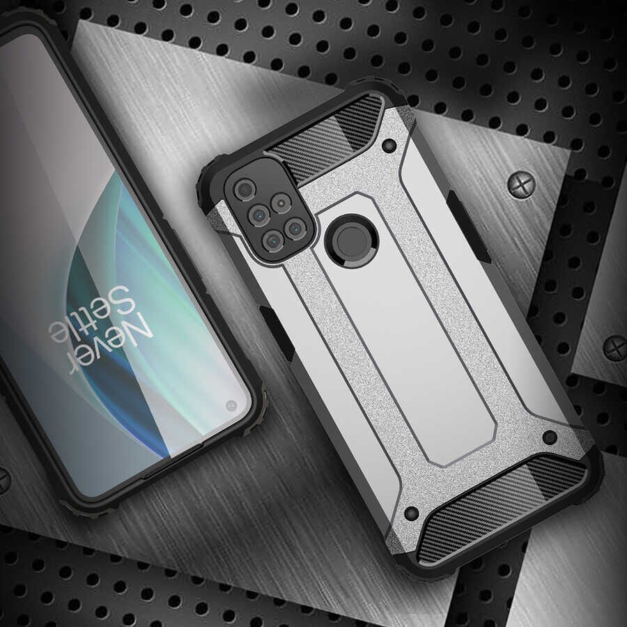 One Plus Nord N10 5G Kılıf Armor Köşe Korumalı Çift Katman Tank Zırh Kapak (CRASH) Gri