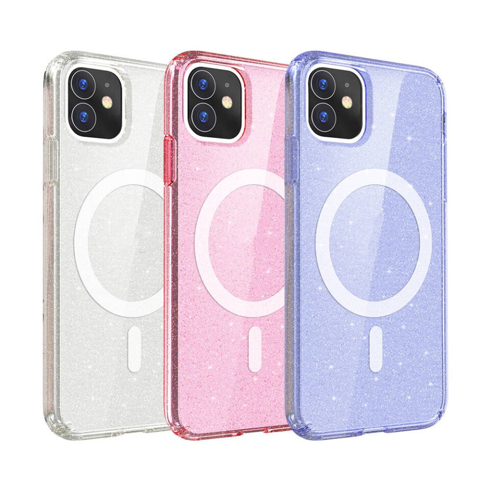 Apple iPhone 11 Kılıf Magsafe Şarj Özellikli Parlayan Simli Saydam Renkli HEPTEKİLETİŞİM Allstar Kapak