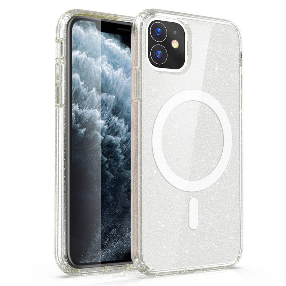 Apple iPhone 11 Kılıf Magsafe Şarj Özellikli Parlayan Simli Saydam Renkli HEPTEKİLETİŞİM Allstar Kapak