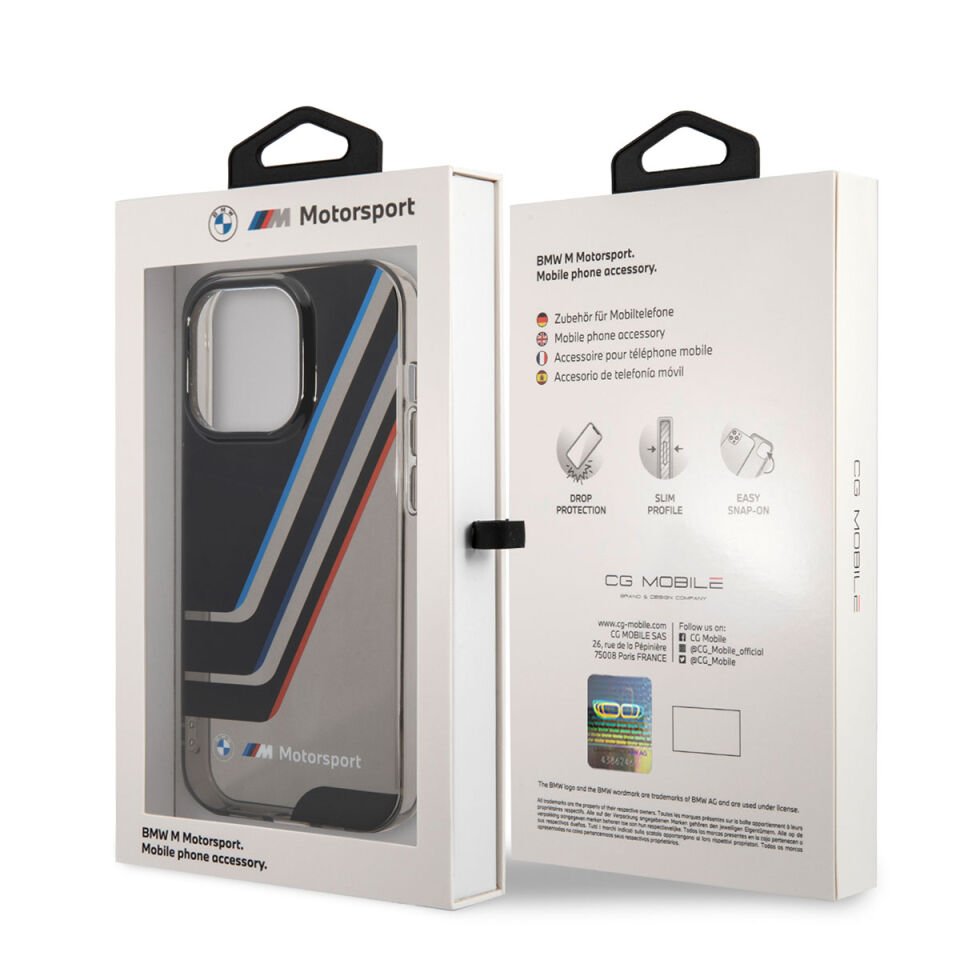 Apple iPhone 14 Pro Kılıf BMW Orjinal Lisanslı Yarı Transparan Çizgili Dizayn Kapak