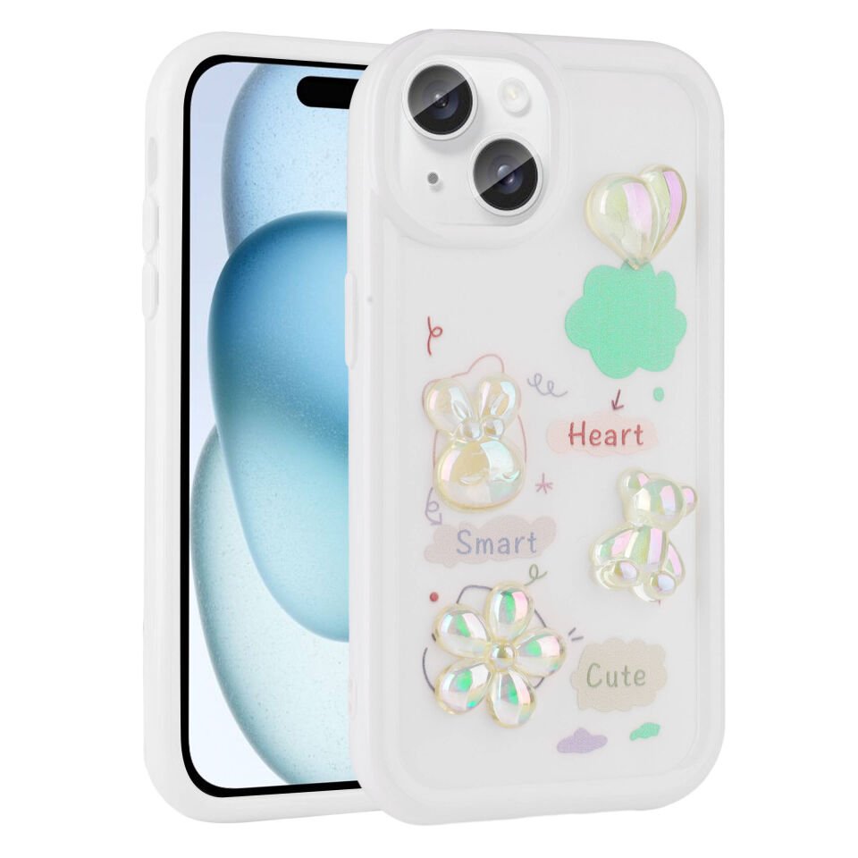 Apple iPhone 15 Plus Kılıf Kabartma Figürlü Parlak HEPTEKİLETİŞİM Toys Silikon Kapak