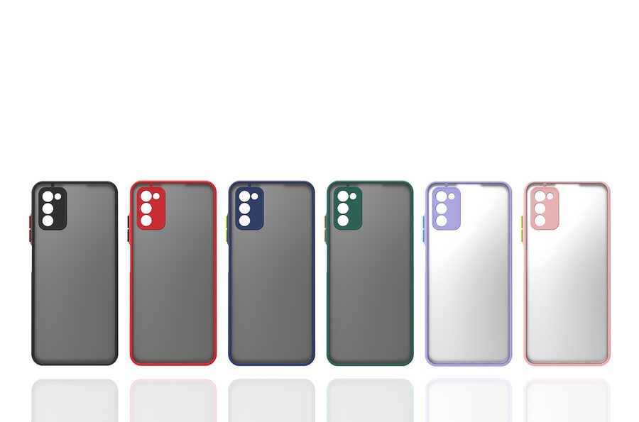 Samsung Galaxy A03S Kılıf Mat Kamera Korumalı Renkli Tuşlu Sert Silikon Kapak (HUX) Lacivert