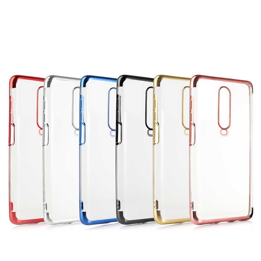 Xiaomi Redmi K30 Kılıf Dört Köşe Renkli Lazer Şeffaf Silikon Kapak (GLİTTER) Kırmızı