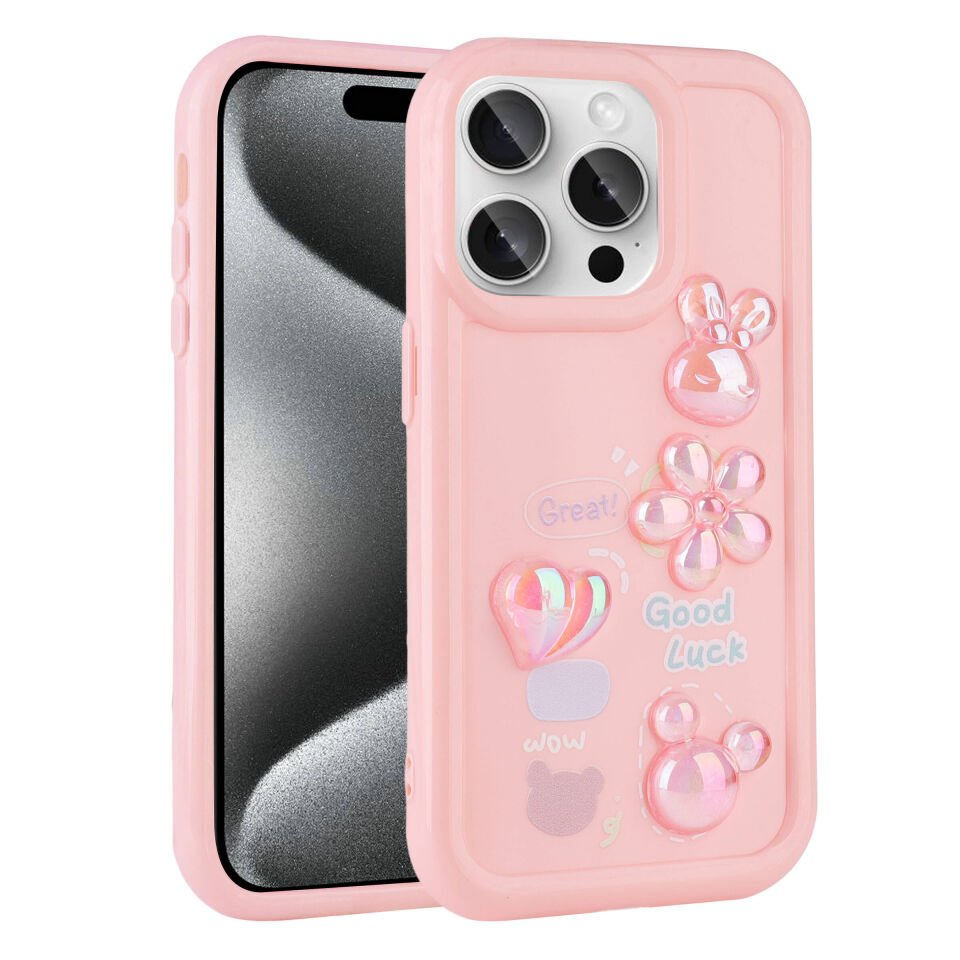 Apple iPhone 15 Pro Kılıf Kabartma Figürlü Parlak HEPTEKİLETİŞİM Toys Silikon Kapak
