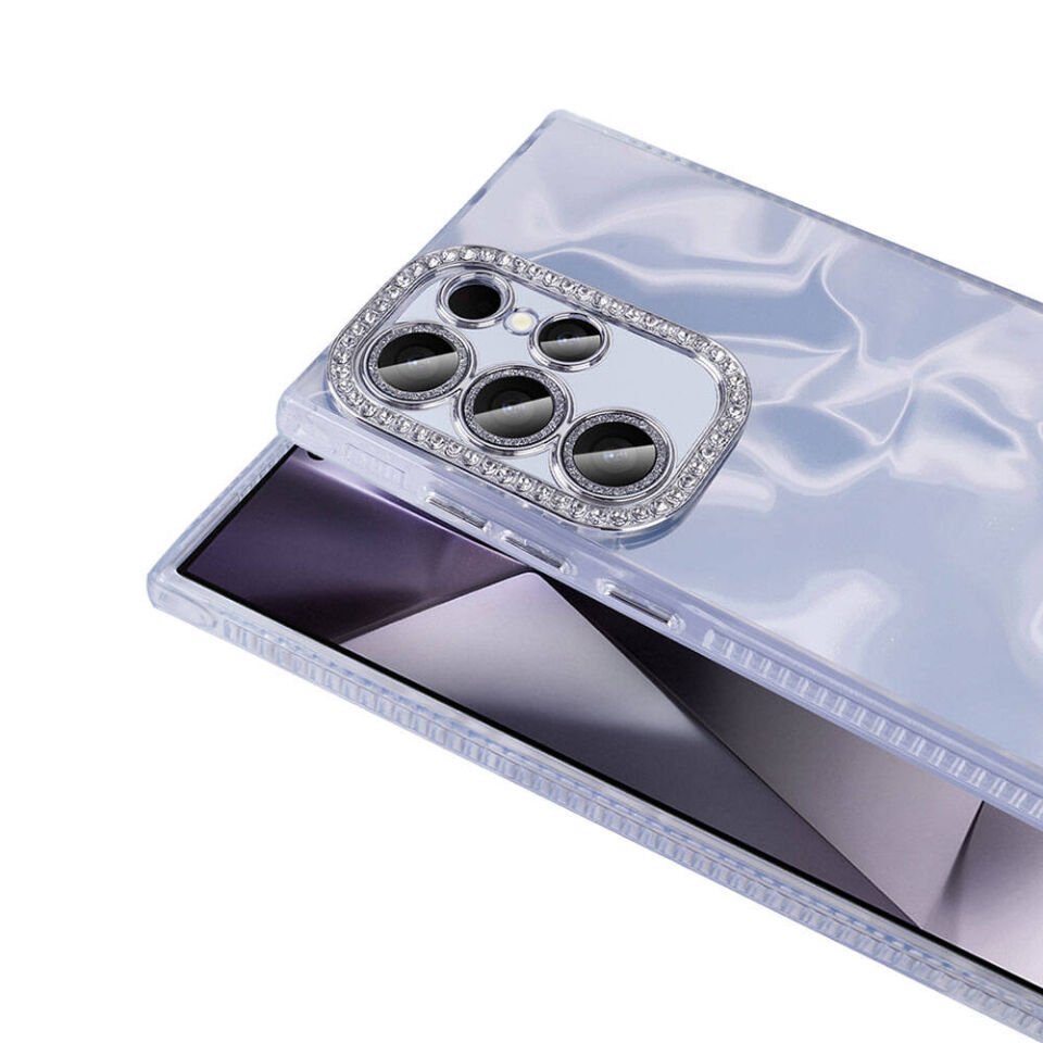 Samsung Galaxy S24 Ultra Kılıf Airbagli Parlak Taş Detay Tasarımlı Kapak (Esila) Beyaz