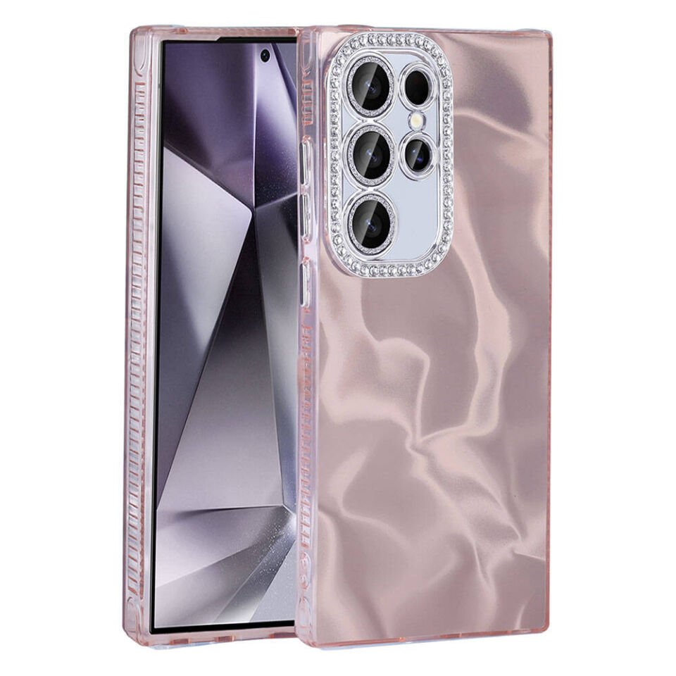 Samsung Galaxy S24 Ultra Kılıf Airbagli Parlak Taş Detay Tasarımlı Kapak (Esila) Pembe