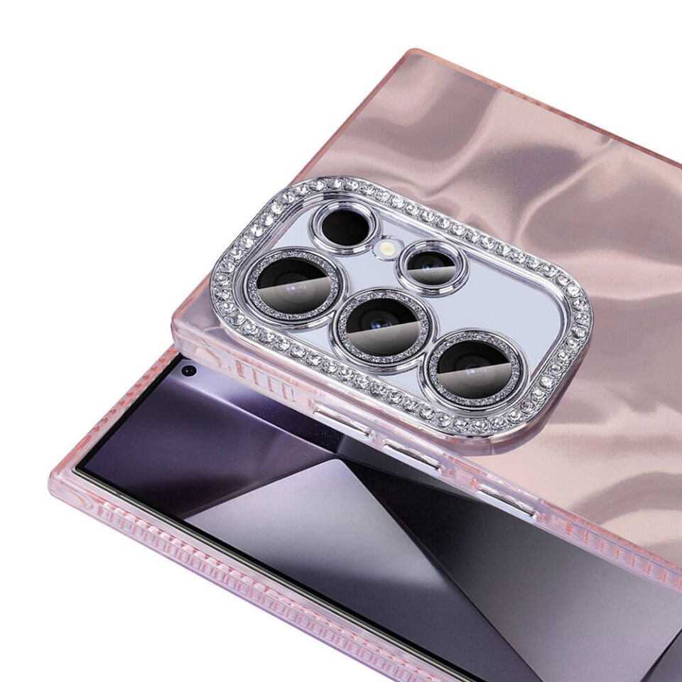 Samsung Galaxy S24 Ultra Kılıf Airbagli Parlak Taş Detay Tasarımlı Kapak (Esila) Pembe
