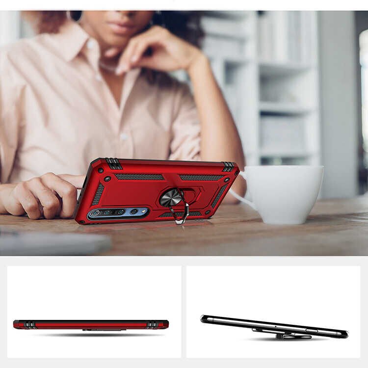 Xiaomi Mi 10 Kılıf Tank Zırh Yüzüklü Mıknatıslı Standlı Kapak (VEGA) Siyah