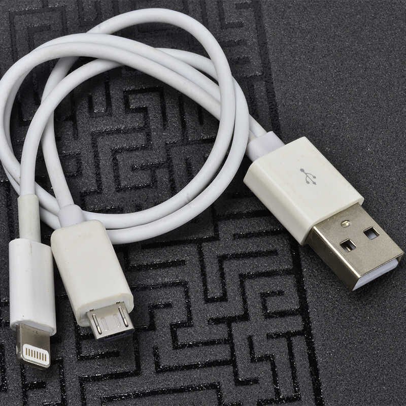 Çiftli Lightning-Micro Kısa Usb Kablo Beyaz