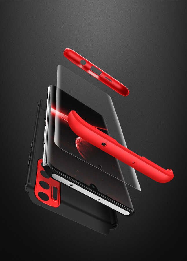 Xiaomi Mi Note 10 Lite Kılıf 360 Tam Koruma Ön Ve Arka Sert Mika Kapak Orjinal Ays Gkk Kapak Siyah-Gri