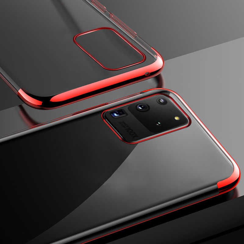 Samsung Galaxy S20 Ultra Kılıf Dört Köşe Renkli Lazer Şeffaf Silikon Kapak (GLİTTER) Kırmızı