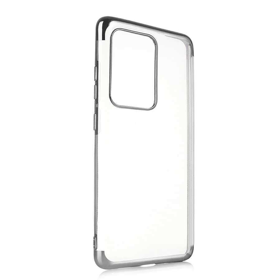 Samsung Galaxy S20 Ultra Kılıf Dört Köşe Renkli Lazer Şeffaf Silikon Kapak (GLİTTER) Gri