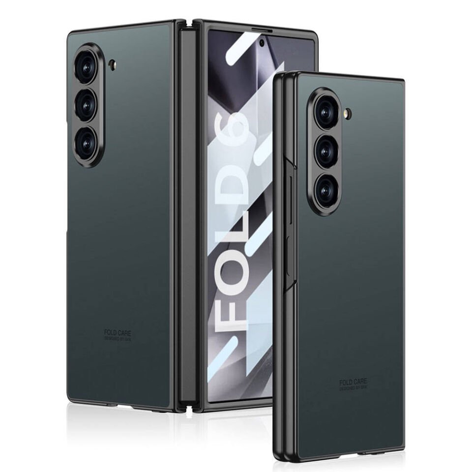 Samsung Galaxy Z Fold 6 Kılıf Titanyum Metal Tasarımlı  Kıpta Kapak (Caz) Gri-Yeşil