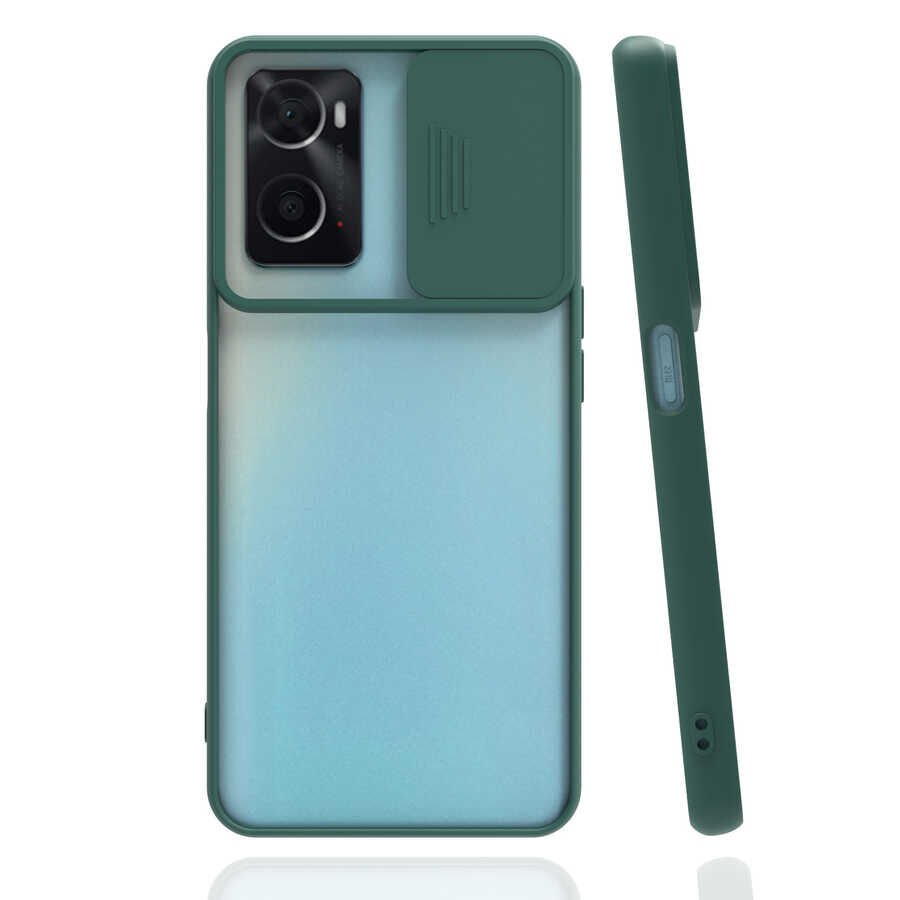 Oppo A36 Kılıf Slayt Sürgülü Kamera Korumalı Renkli Silikon Kapak Koyu Yeşil