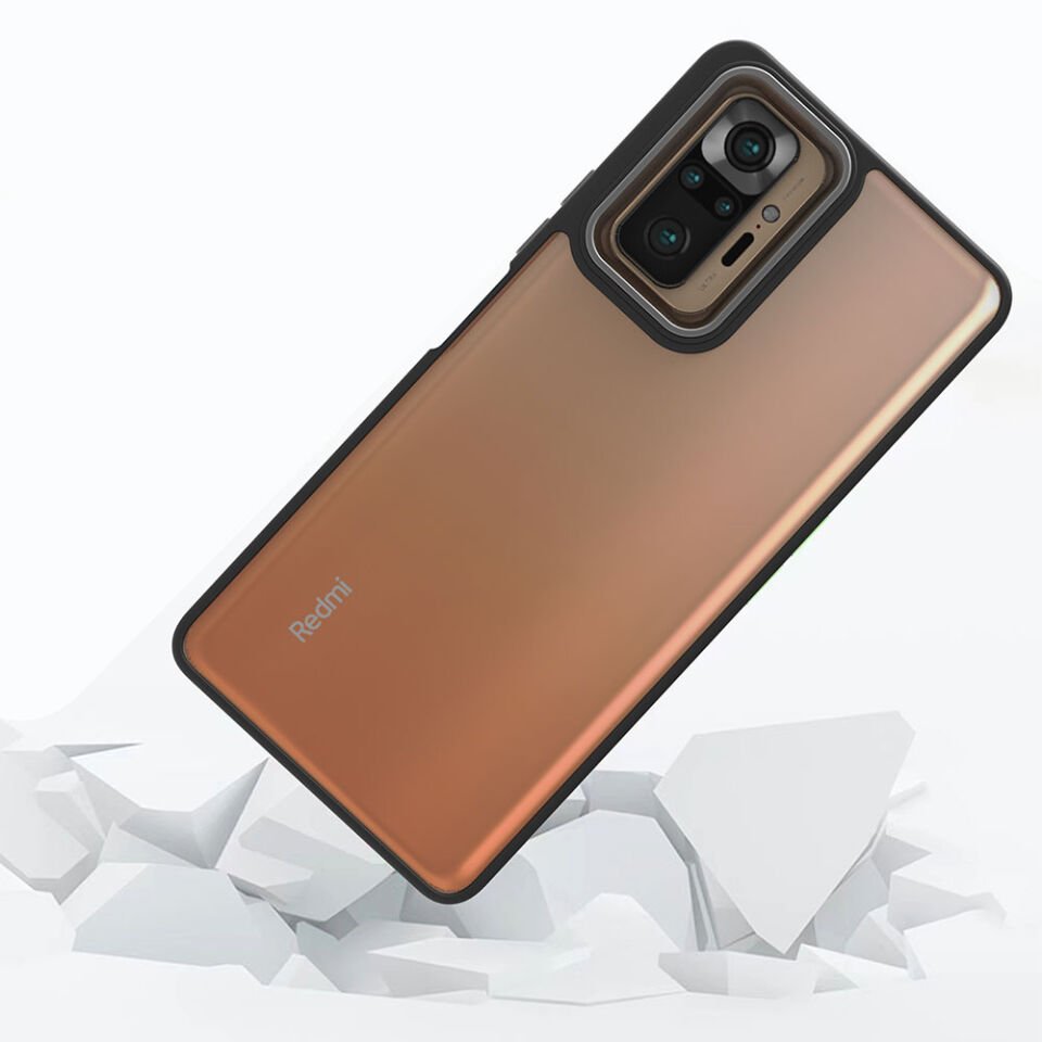 Xiaomi Redmi Note 10 Pro Kılıf Kamera Çıkıntılı Arkası Şeffaf Hassas Tuşlu Kenarlı Kapak (Flora) Kırmızı