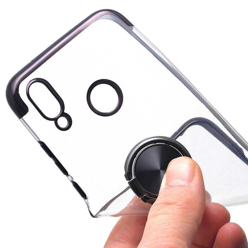 Huawei P20 Lite Kılıf Yüzüklü Standlı Silikon Köşeleri Renkli Kapak (GES) Mavi