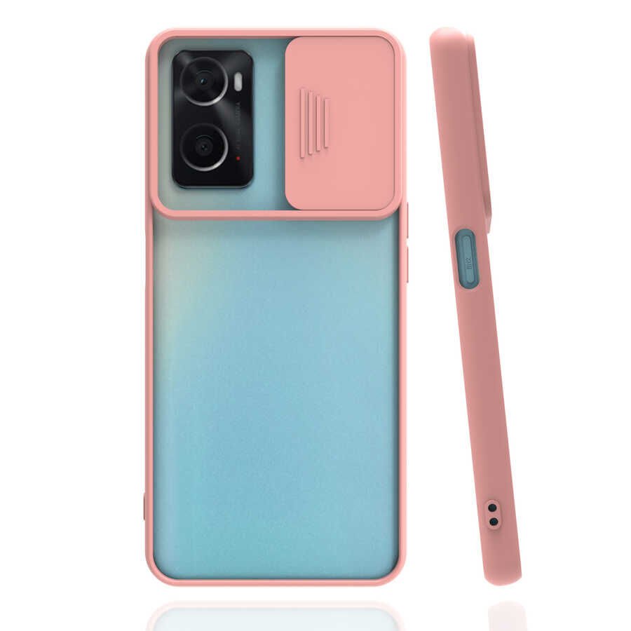 Oppo A36 Kılıf Slayt Sürgülü Kamera Korumalı Renkli Silikon Kapak Pembe Açık