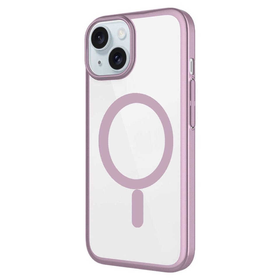 Apple iPhone 15 Kılıf Wireless Şarj Özellikli Sert PC Kapak (Mat Riksos Magsafe) Pembe
