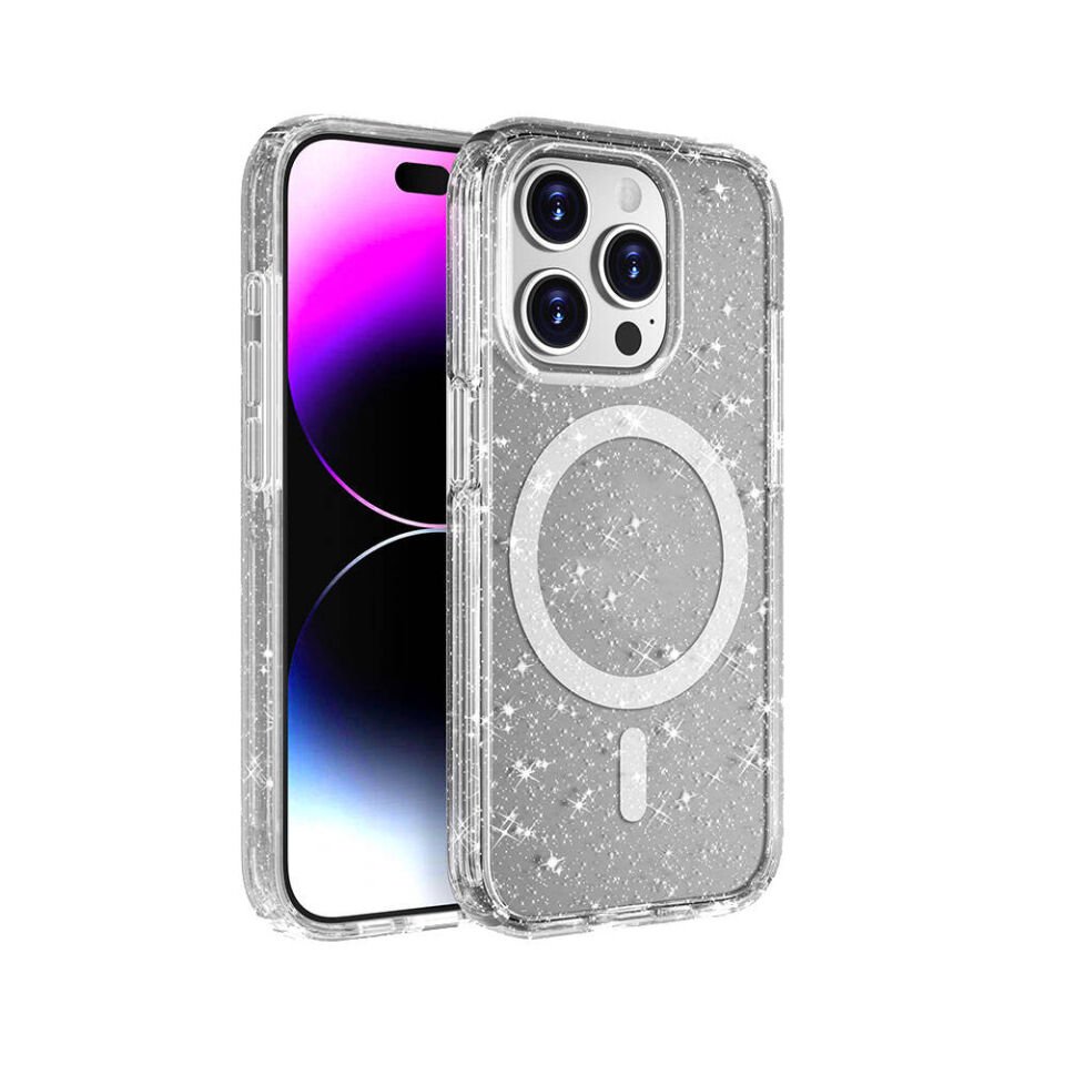 Apple iPhone 15 Pro Max Kılıf Magsafe Şarj Özellikli Parlayan Simli Saydam Renkli HEPTEKİLETİŞİM Allstar Kapak
