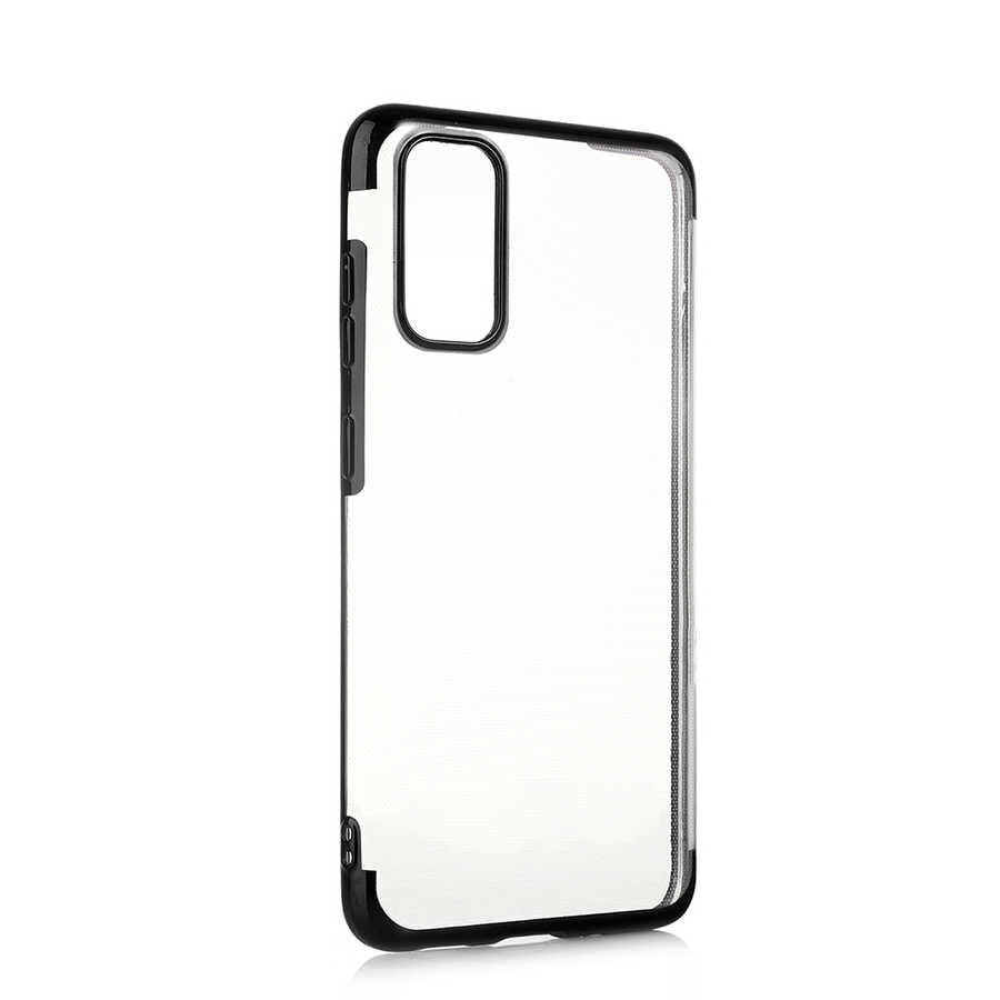 Samsung Galaxy S20 Plus Kılıf Dört Köşe Renkli Lazer Şeffaf Silikon Kapak (GLİTTER) Siyah